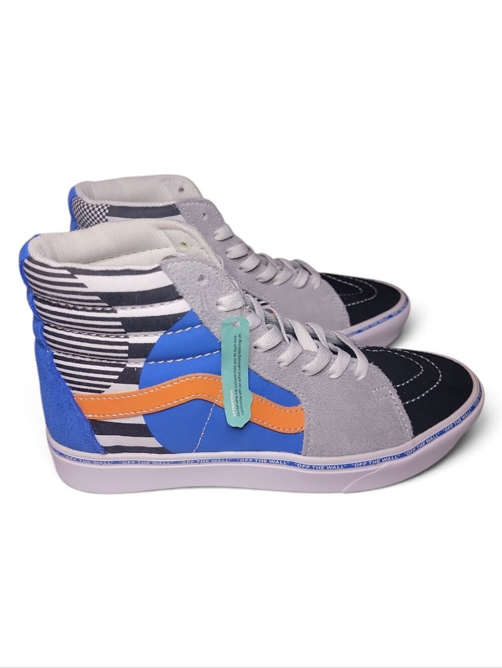 Vans Unisex High-Top Sneakers in Blue, Orange & Black Stripe - Picture 2 of 6